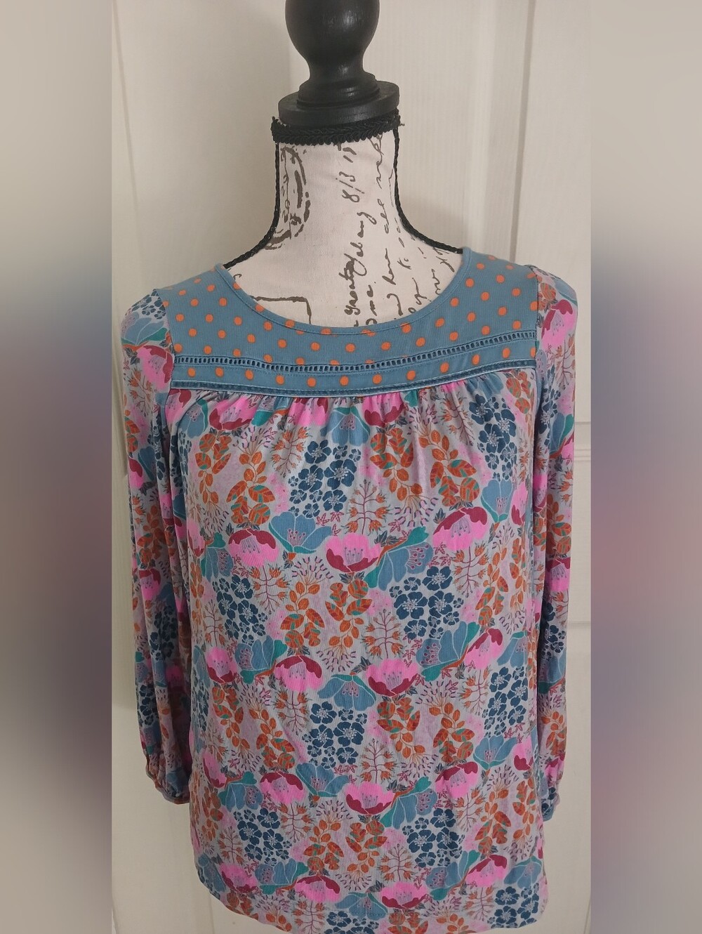 5/$25 435 Matilda Jane Blue Floral Patch-Yoke Women's Top